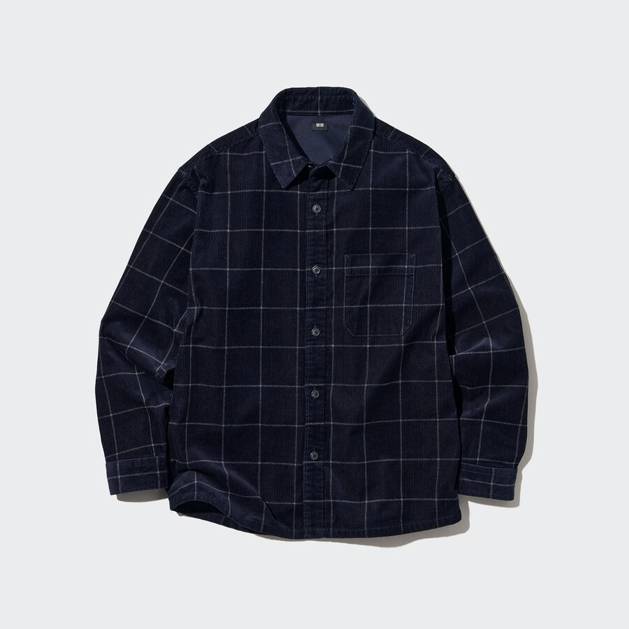 camisa de pana extragrande a cuadros uniqlo para hombre en azul marino