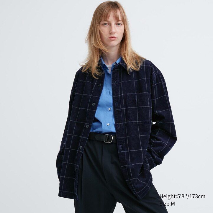 camisa de pana extragrande a cuadros uniqlo para hombre en azul marino