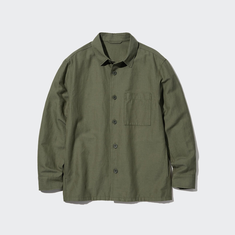 camisa de lino y algodón uniqlo para hombre en color oliva
