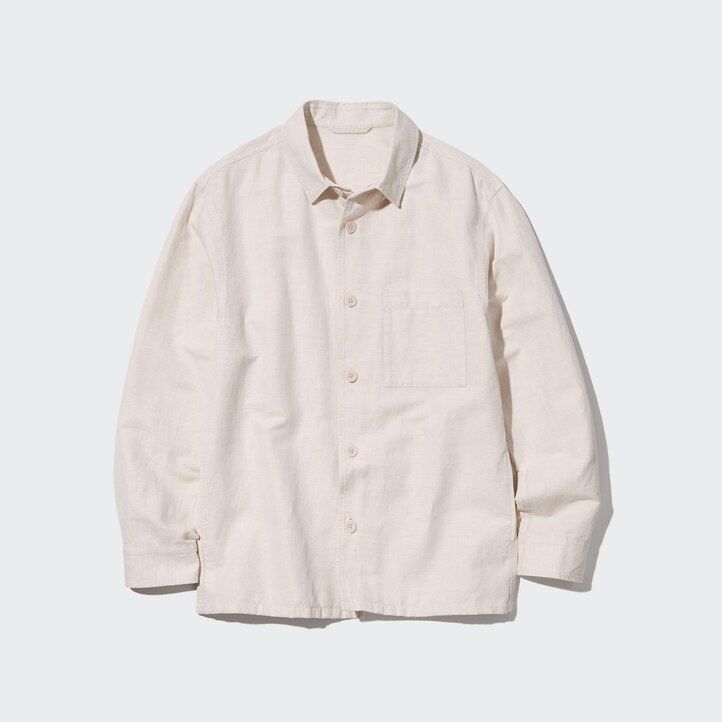 camisa de lino y algodón uniqlo para hombre en color oliva