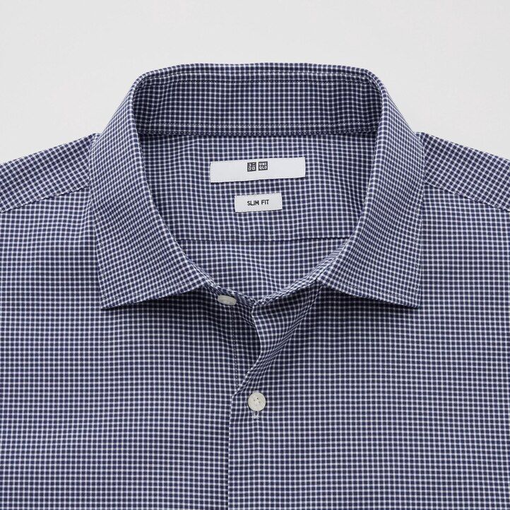 camisas uniqlo easyre stretch slim fit con cuello semicutaway a cuadros para hombre color azul marino