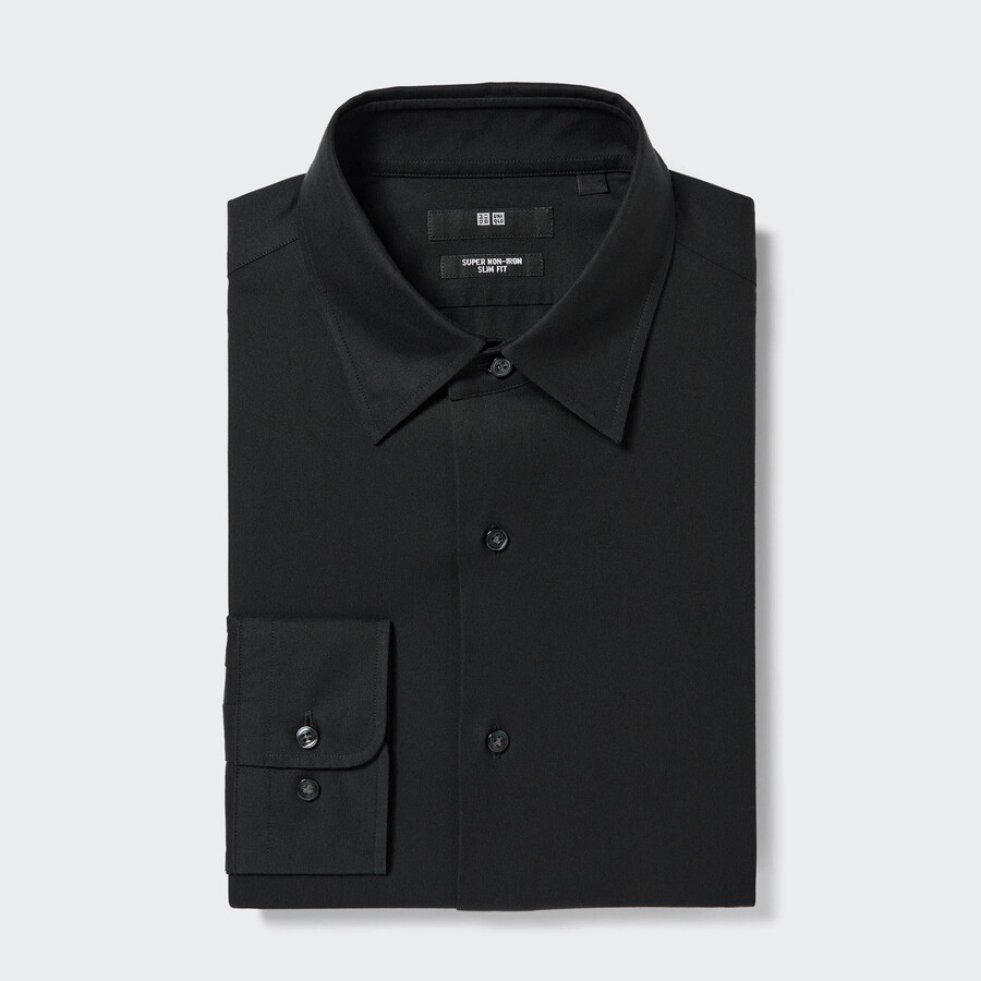 camiseta uniqlo super non iron slim fit para hombre cuello regular color negro