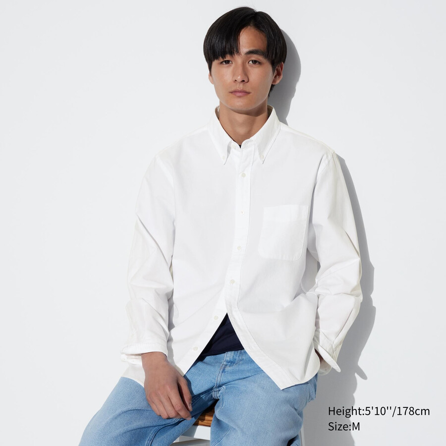 camisas oxford de corte regular y cuello regular para hombre de uniqlo blancas