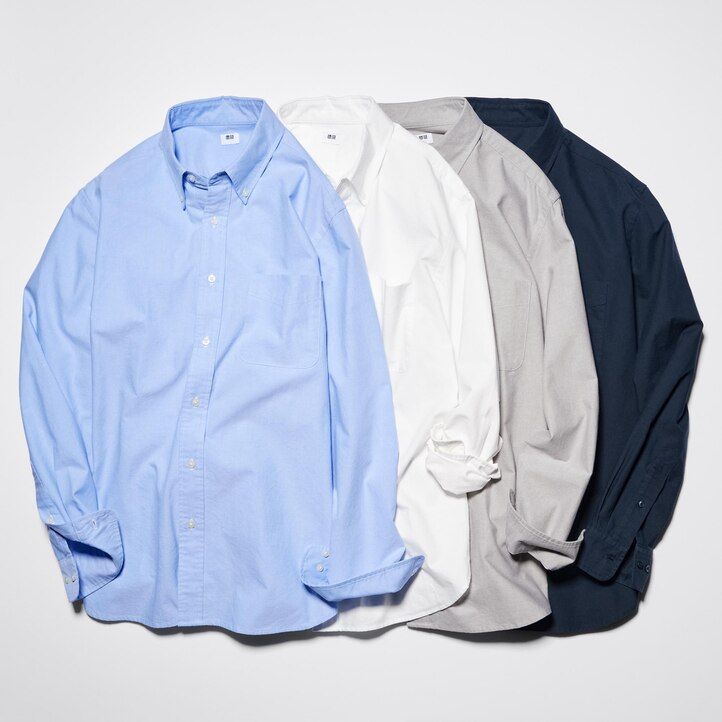 camisas oxford de corte regular y cuello regular para hombre de uniqlo blancas