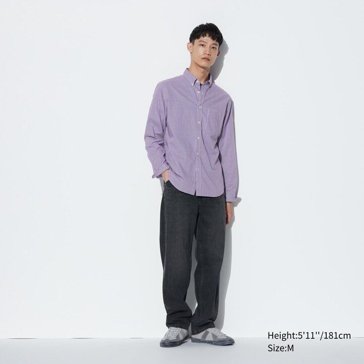 camisas de cuadros con cuello abotonado y corte regular de algodón extrafino uniqlo para hombre en azul