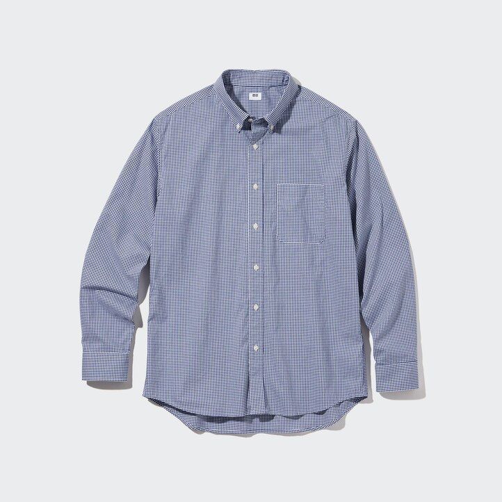 camisas de cuadros con cuello abotonado y corte regular de algodón extrafino uniqlo para hombre en azul
