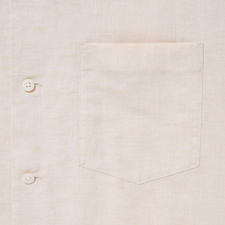 camisas de hombre con cuello abierto y mangas de mezcla de lino beige uniqlo