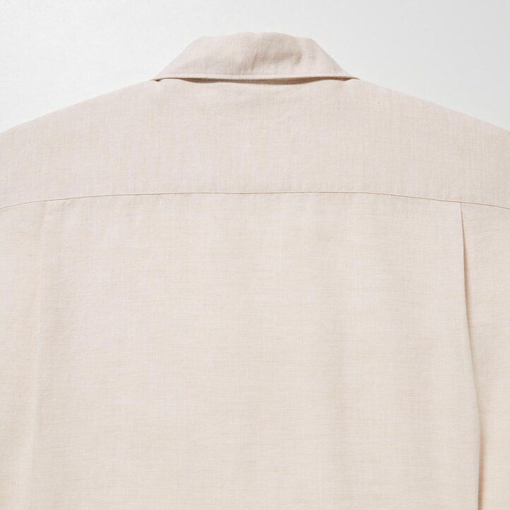 camisas de hombre con cuello abierto y mangas de mezcla de lino beige uniqlo