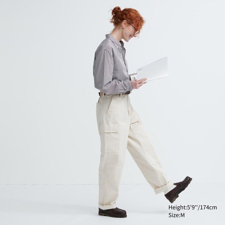 camisas de hombre uniqlo de algodón extrafino de corte regular a rayas y cuello abotonado color naranja