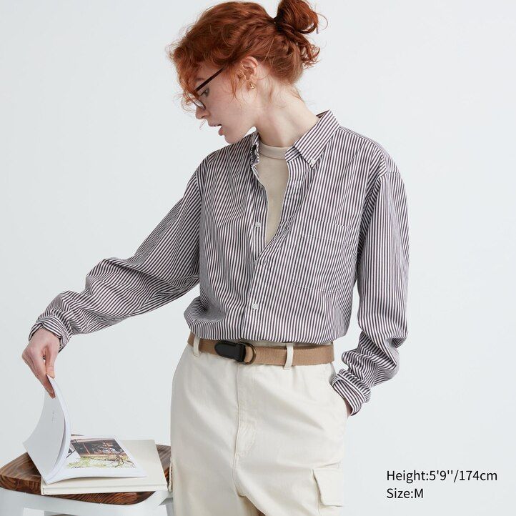 camisas de hombre uniqlo de algodón extrafino de corte regular a rayas y cuello abotonado color naranja