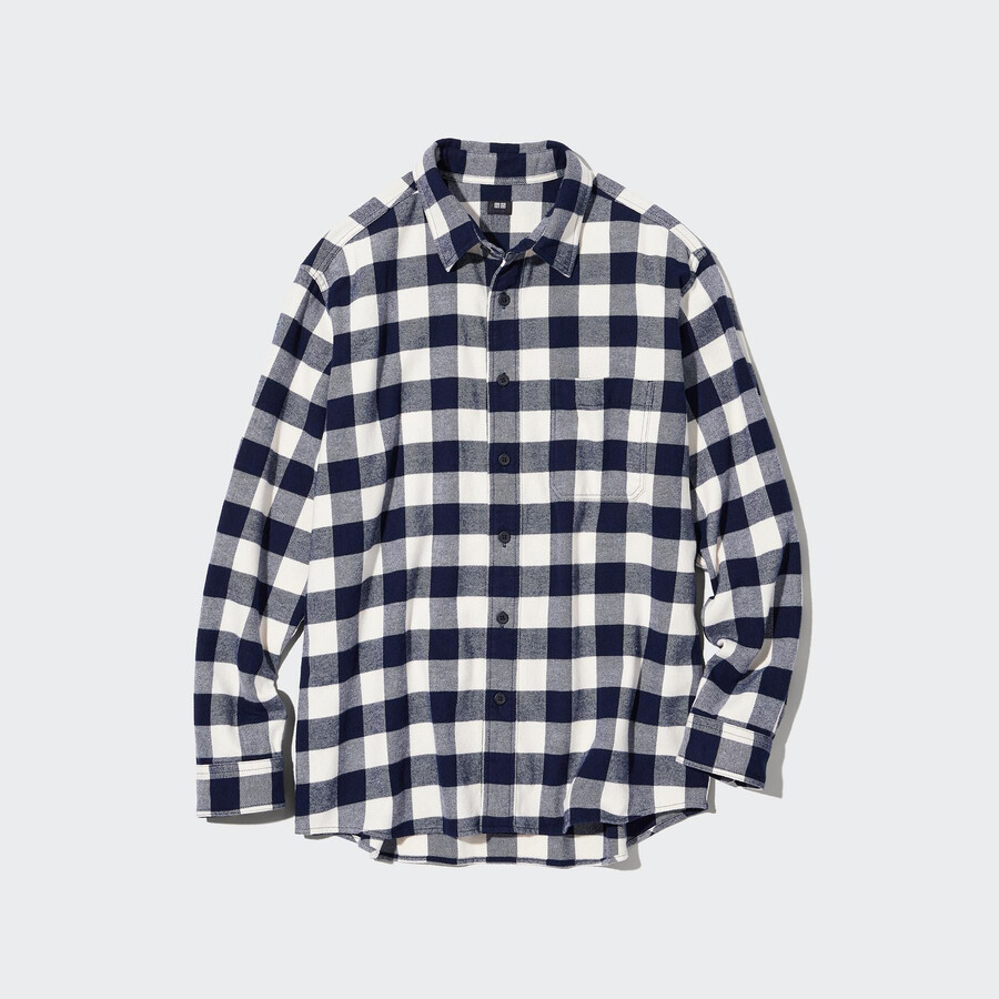 camisas uniqlo de franela de corte regular a cuadros con cuello regular para hombre blancas