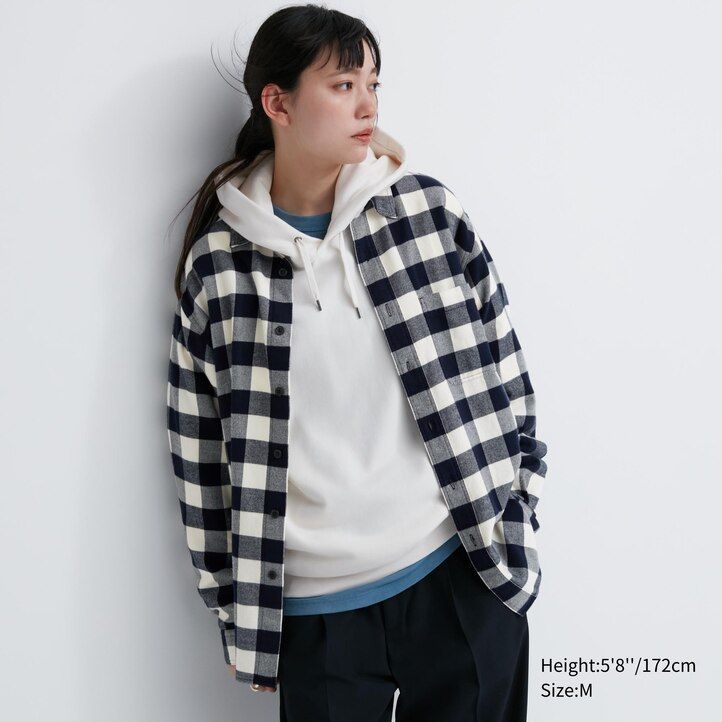 camisas uniqlo de franela de corte regular a cuadros con cuello regular para hombre blancas