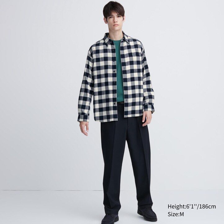 camisas uniqlo de franela de corte regular a cuadros con cuello regular para hombre blancas