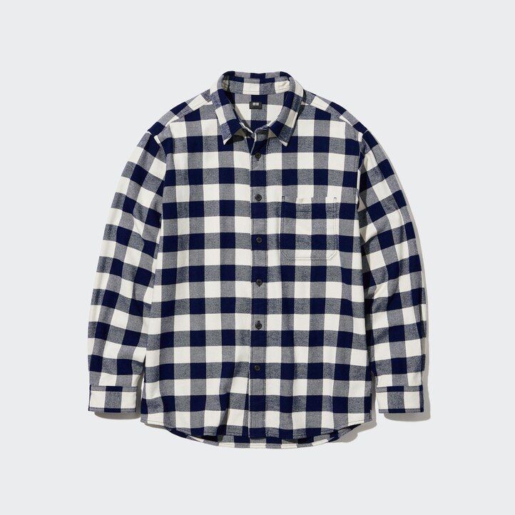 camisas uniqlo de franela de corte regular a cuadros con cuello regular para hombre blancas