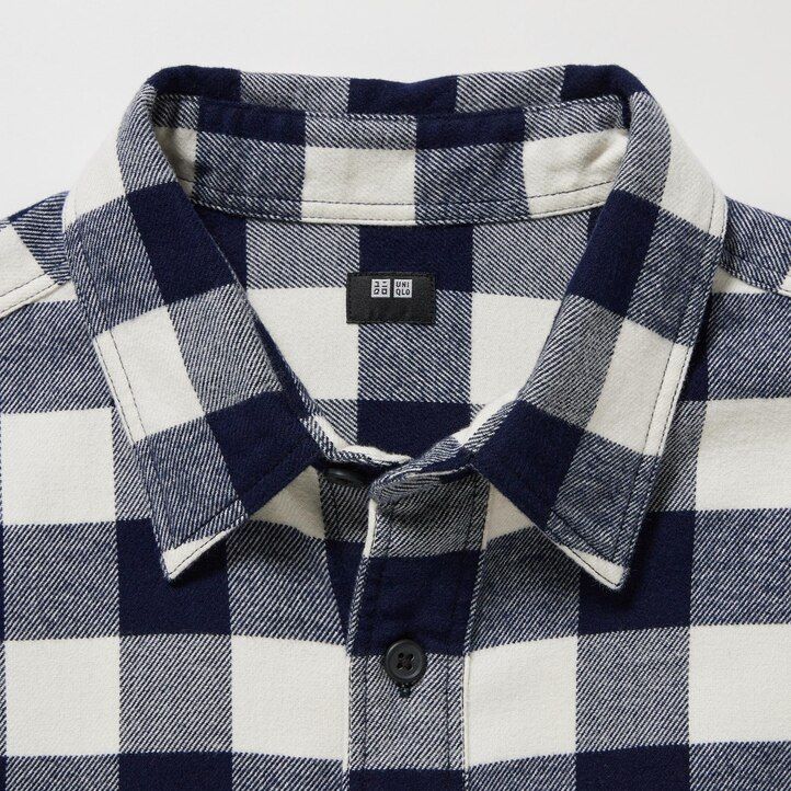 camisas uniqlo de franela de corte regular a cuadros con cuello regular para hombre blancas