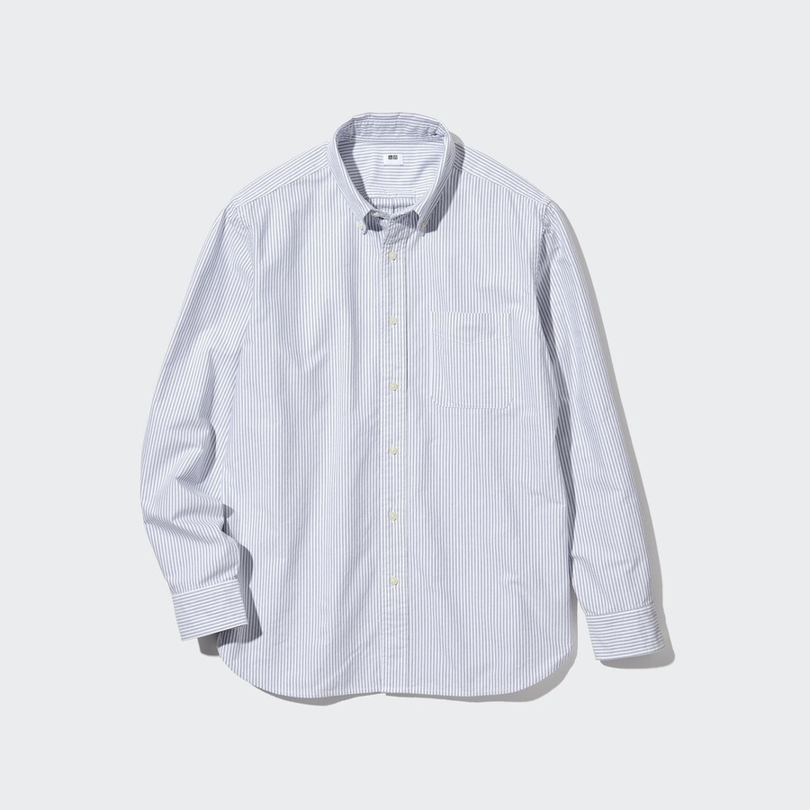 camisas oxford de rayas de corte regular de uniqlo en gris para hombre