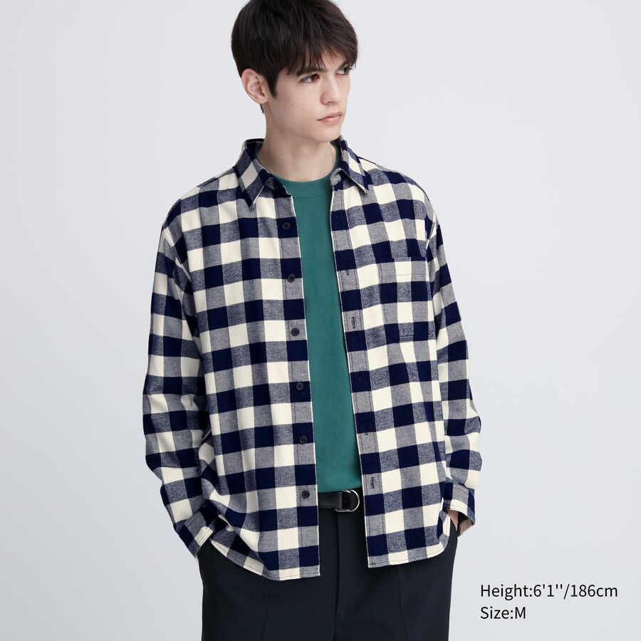 camisas uniqlo blancas de franela con cuello regular a cuadros para hombre