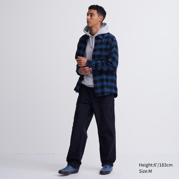 camisas uniqlo blancas de franela con cuello regular a cuadros para hombre