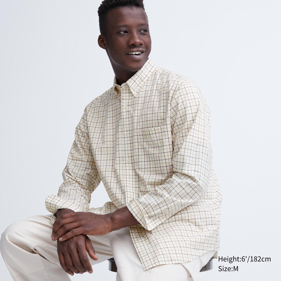 camisas uniqlo de algodón extrafino con cuello abotonado y cuadros corte regular para hombre color blanco