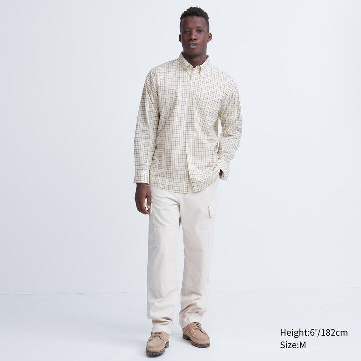 camisas uniqlo de algodón extrafino con cuello abotonado y cuadros corte regular para hombre color blanco