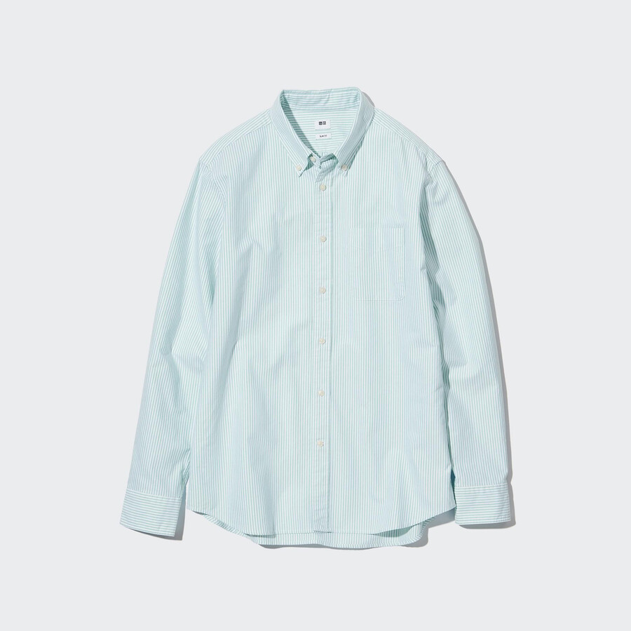camisas oxford a rayas de corte entallado uniqlo para hombre color verde