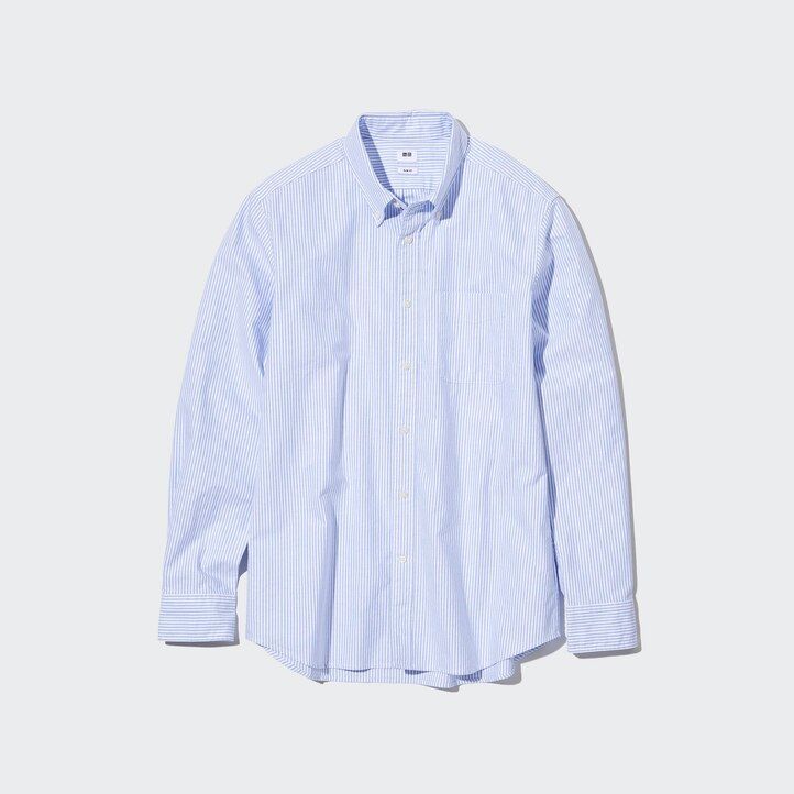 camisas oxford a rayas de corte entallado uniqlo para hombre color verde