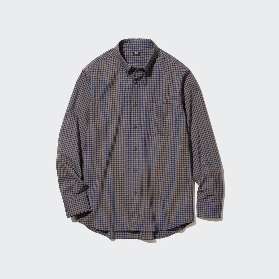 camisas de hombre uniqlo de algodón extrafino de corte regular a cuadros y cuello abotonado color marrón