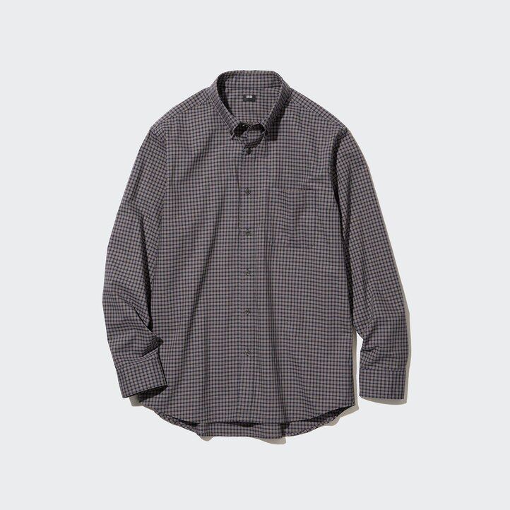 camisas de hombre uniqlo de algodón extrafino de corte regular a cuadros y cuello abotonado color marrón
