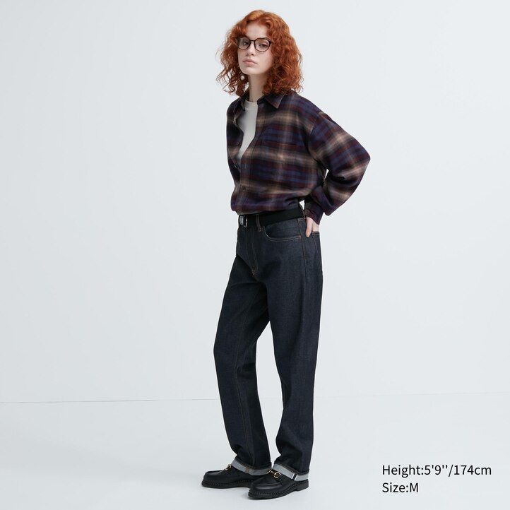 camisas de franela uniqlo de corte regular con cuello regular a cuadros para hombre en burdeos