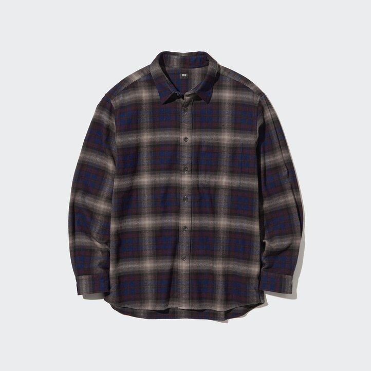 camisas de franela uniqlo de corte regular con cuello regular a cuadros para hombre en burdeos
