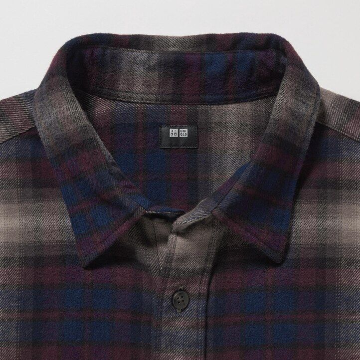 camisas de franela uniqlo de corte regular con cuello regular a cuadros para hombre en burdeos