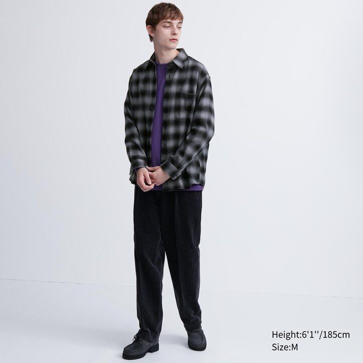 camisas de franela uniqlo de corte regular a cuadros con cuello regular para hombre en gris
