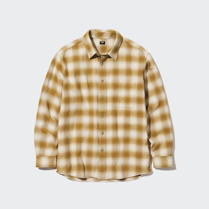 camisas de franela uniqlo de corte regular a cuadros con cuello regular para hombre en gris