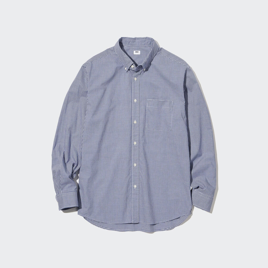 camisas de manga ancha de algodón extrafino uniqlo para hombre color azul