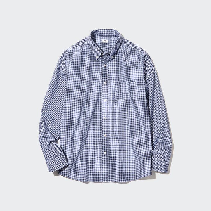 camisas de manga ancha de algodón extrafino uniqlo para hombre color azul