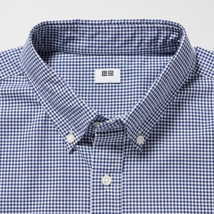 camisas de manga ancha de algodón extrafino uniqlo para hombre color azul