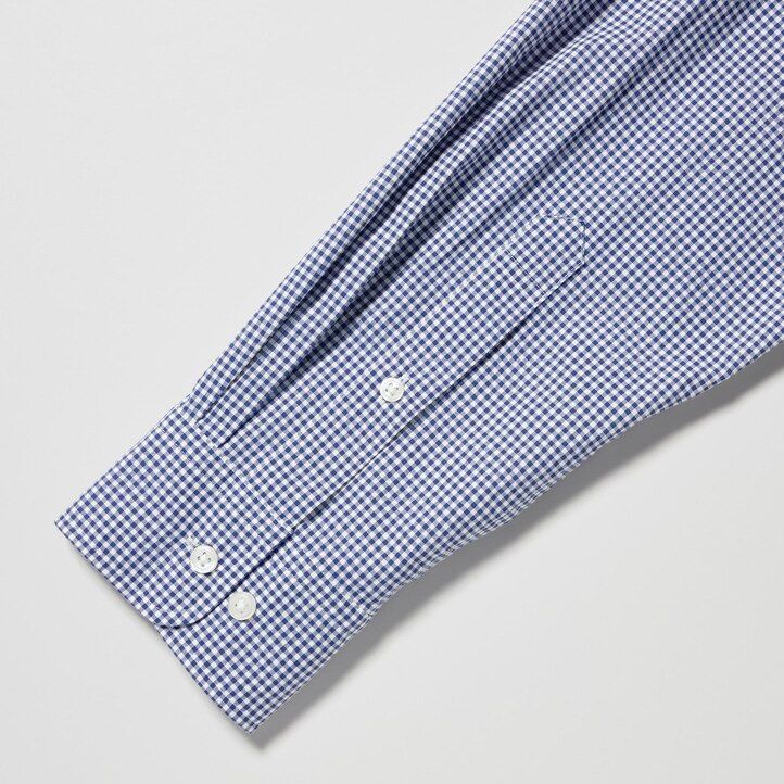 camisas de manga ancha de algodón extrafino uniqlo para hombre color azul