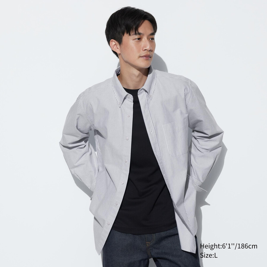 camisas oxford de rayas de corte regular y cuello regular de uniqlo para hombre en gris
