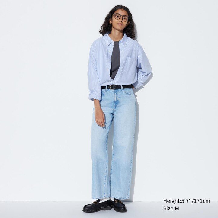camisas oxford de rayas de corte regular y cuello regular de uniqlo para hombre en gris