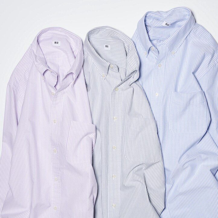 camisas oxford de rayas de corte regular y cuello regular de uniqlo para hombre en gris