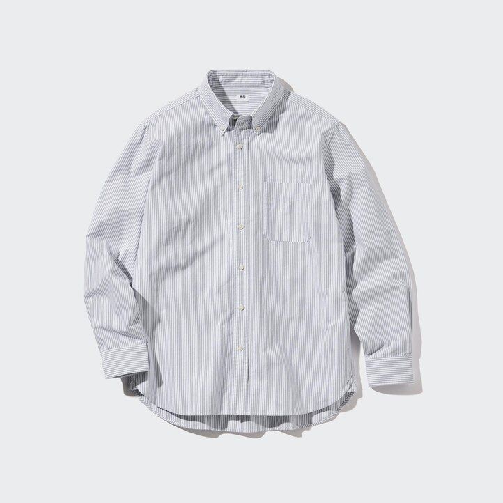 camisas oxford de rayas de corte regular y cuello regular de uniqlo para hombre en gris