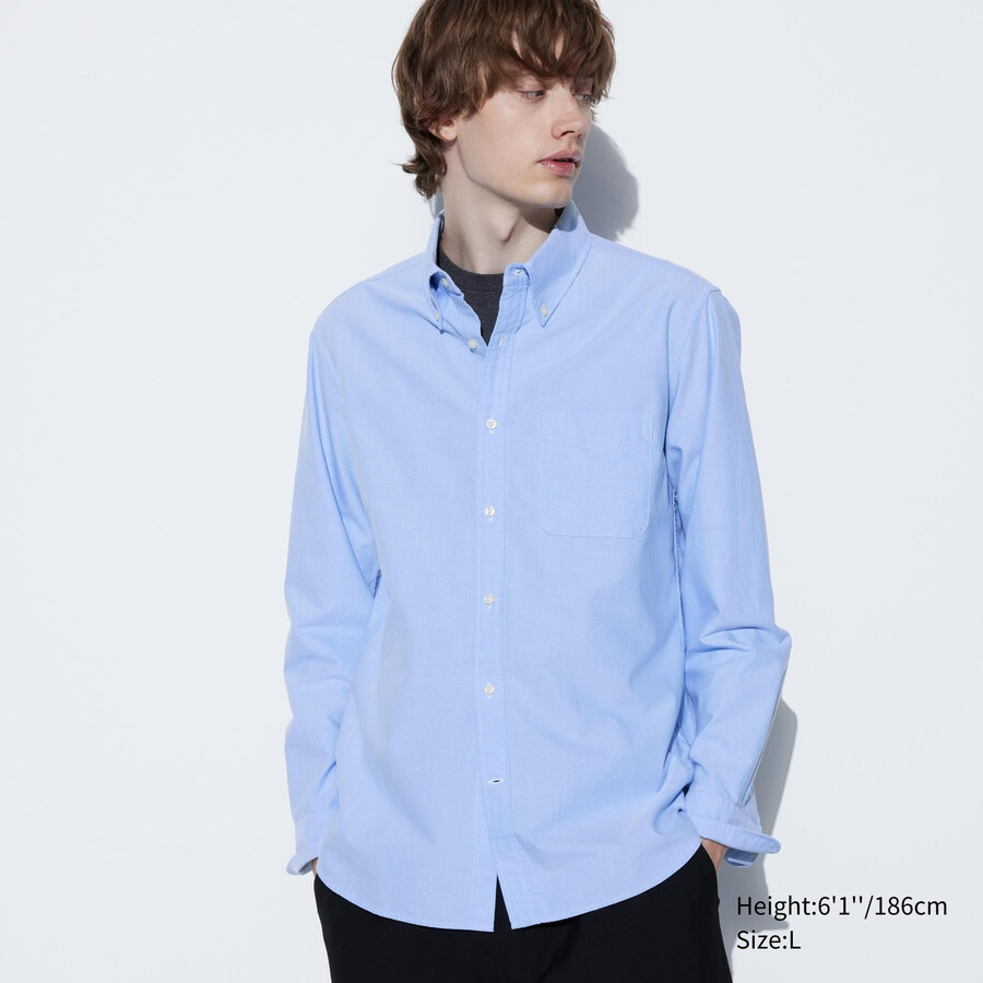 camisas oxford de corte entallado uniqlo para hombre en azul
