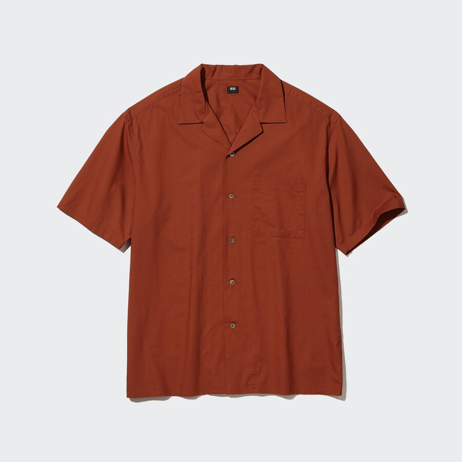 camisas uniqlosual con cuello abierto y mangas para hombre color naranja oscuro