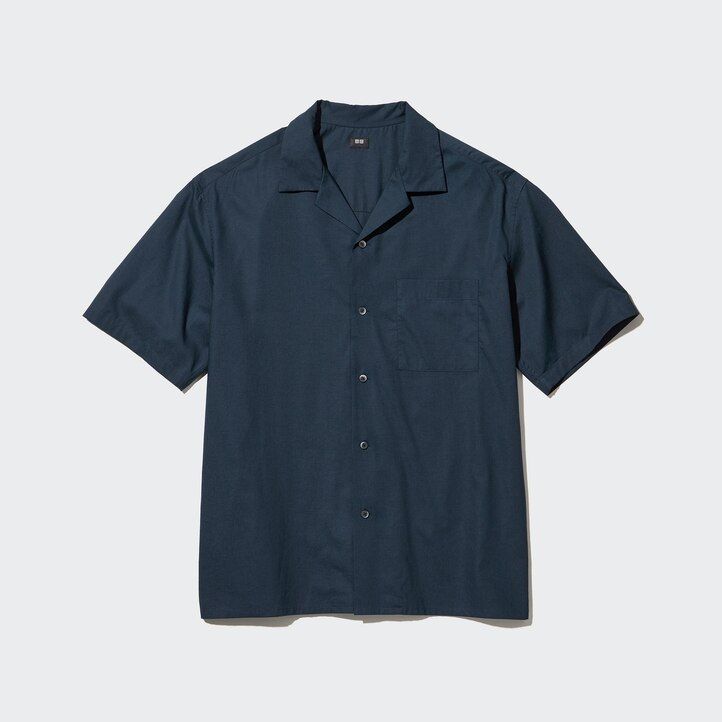 camisas uniqlosual con cuello abierto y mangas para hombre color naranja oscuro