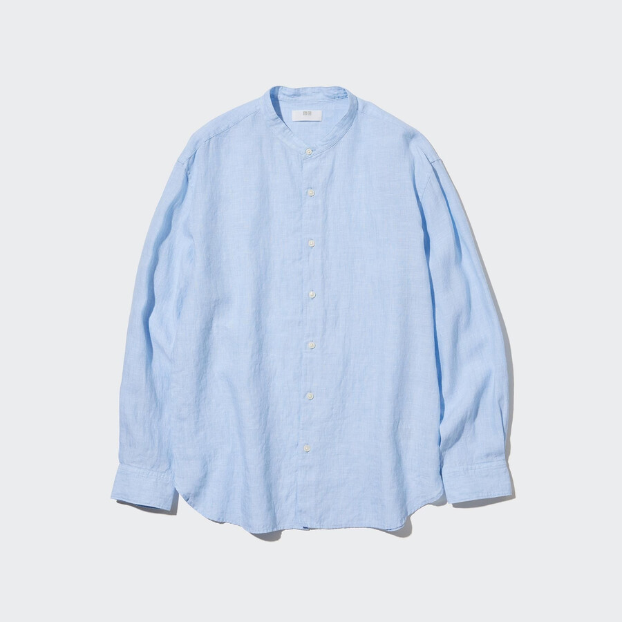 camiseta de lino premium uniqlo 100 para hombre corte regular cuello mao azul