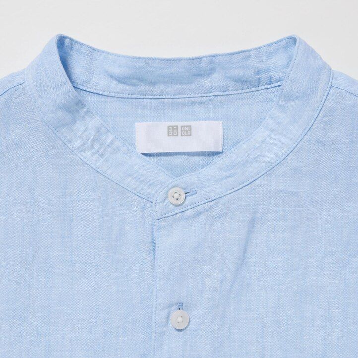 camiseta de lino premium uniqlo 100 para hombre corte regular cuello mao azul