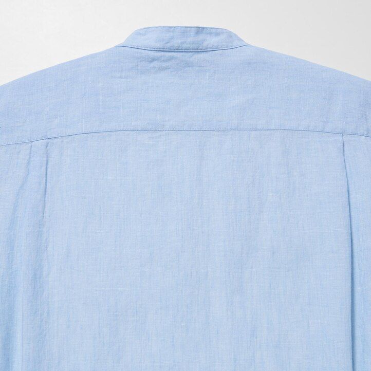 camiseta de lino premium uniqlo 100 para hombre corte regular cuello mao azul