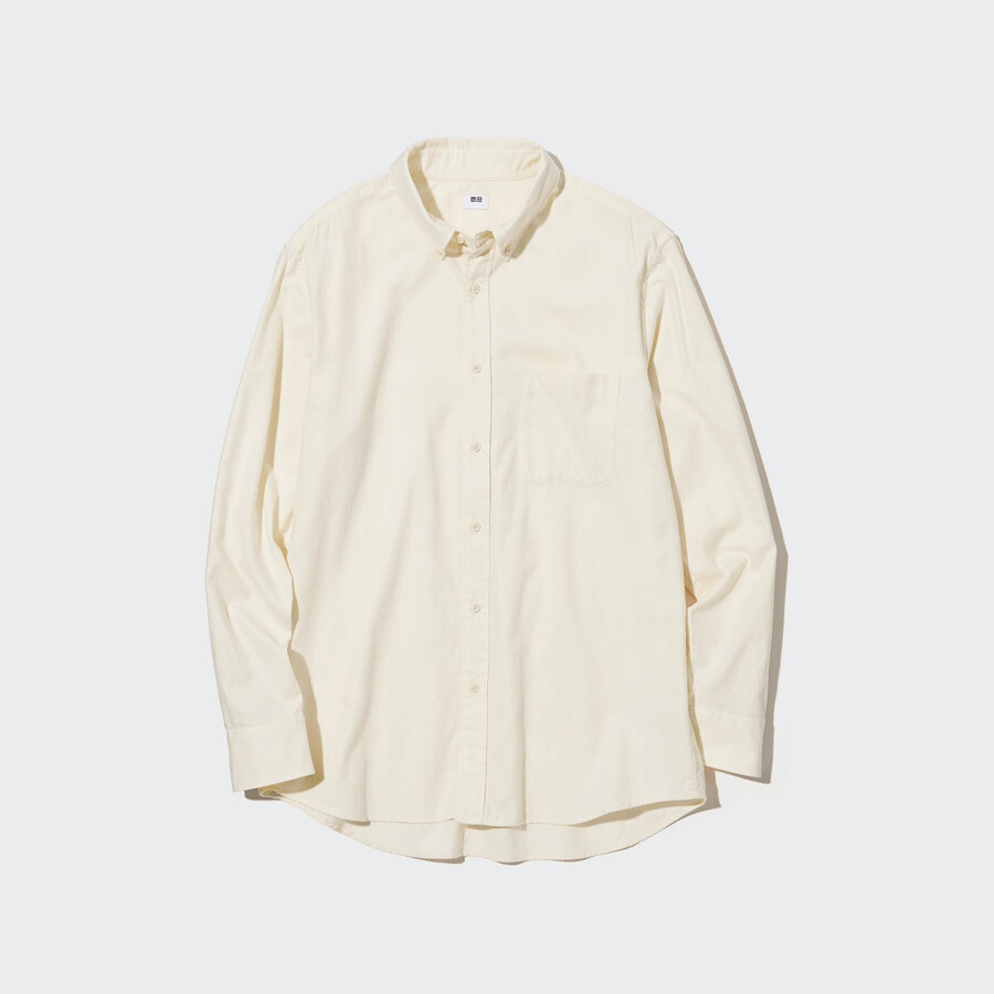 camisa de franela uniqlo de corte regular con cuello abotonado para hombre blanca
