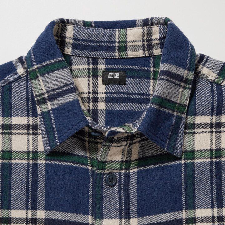 camisas de franela uniqlo de corte regular a cuadros con cuello regular para hombre en azul
