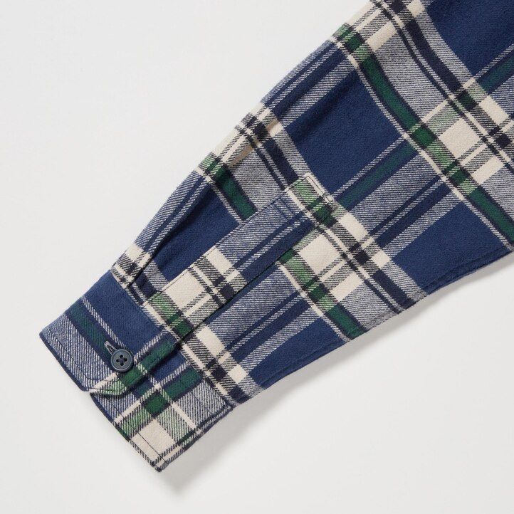 camisas de franela uniqlo de corte regular a cuadros con cuello regular para hombre en azul
